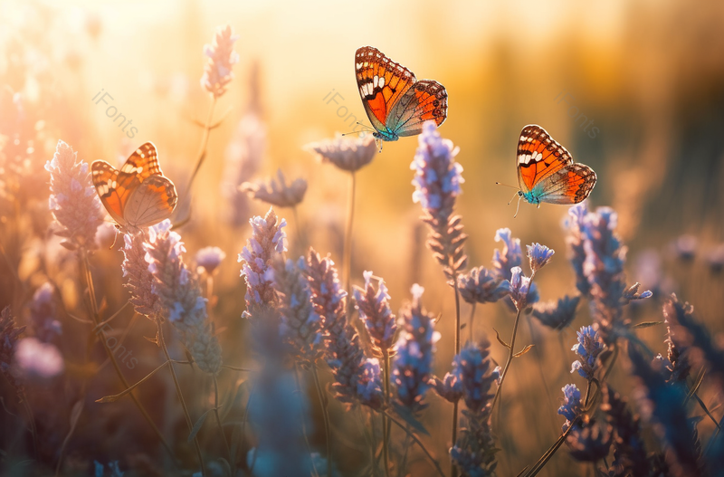 夕阳下花丛中的蝴蝶飞舞,高清,摄影图,摄影图片,图片大全,摄影图免费下载